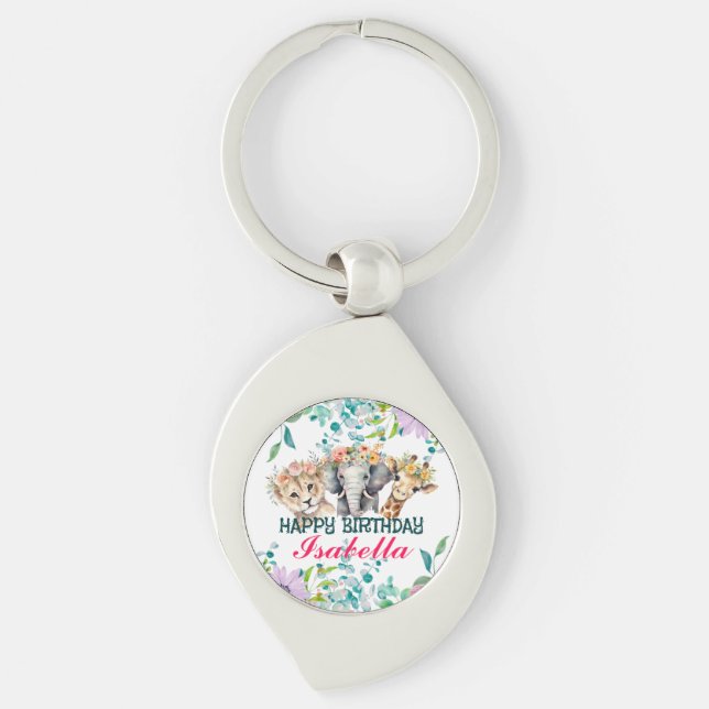 Porte-clés Joli zoo floral jungle Animaux Anniversaire Bienve (Devant)