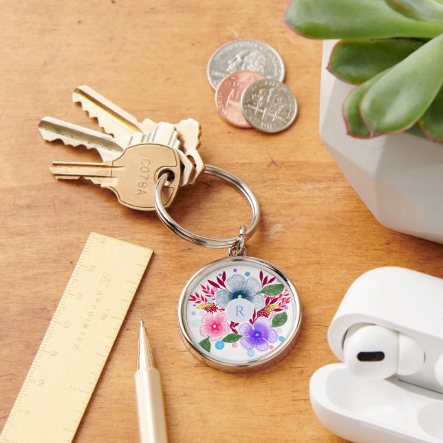 Porte-clés Jolie aquarelle Bouquet floral Monogramme (Bureau)