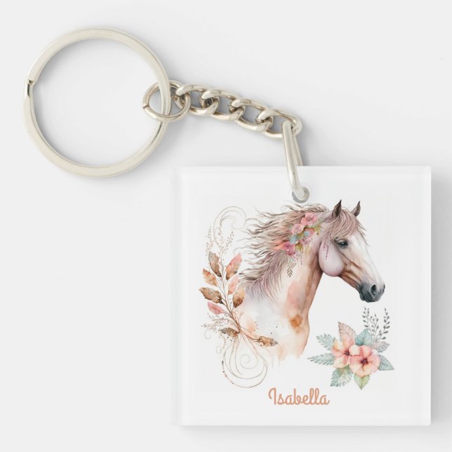 Porte-clés Jolie aquarelle Floral Boho Horse Porte - clé (Devant)
