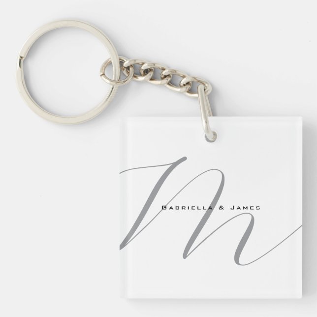 Porte-clés Jolie calligraphie noir blanc grisé (Devant)