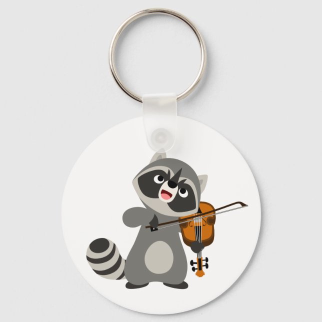 Porte-clés Jolie Cartoon Raccoon Jouer du violon (Recto)