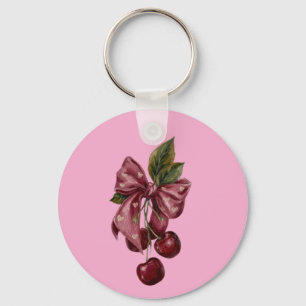 Porte-clés Jolie Coquette Cerise Ruban Rose Esthétique