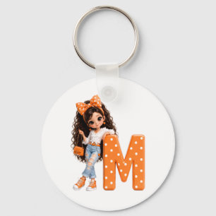Porte-clés Jolie Fille avec Lettre M Plaid