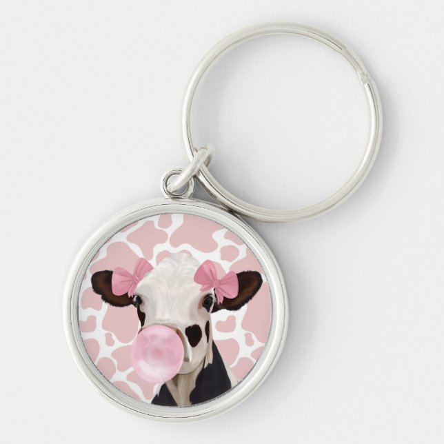 Porte-clés Jolie fille Bubblegum rose soufflant vache (Devant)