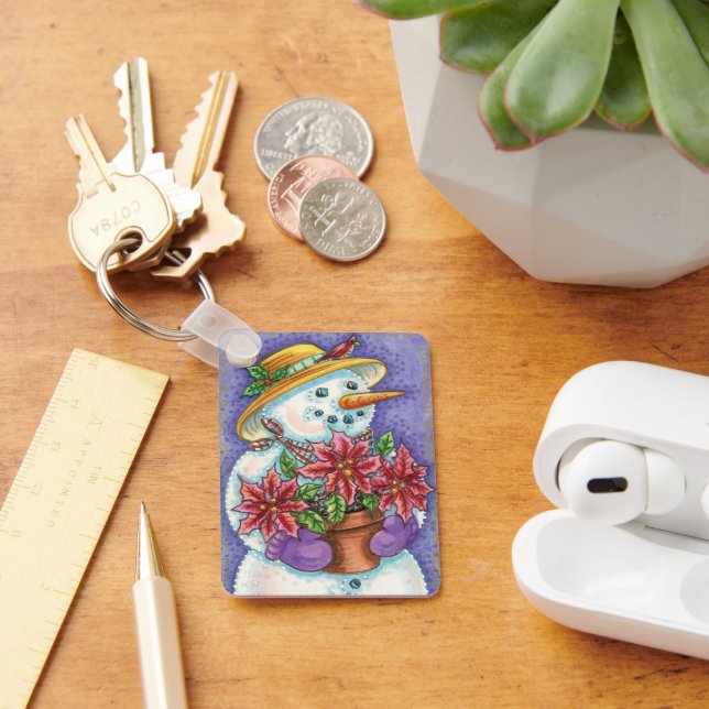 Porte-clés Jolie fille de Noël Snowman avec Poinsettia (Bureau)