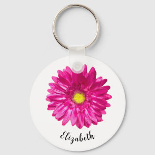 Porte-clés Jolie fleur marguerite rose nom personnalisé femme