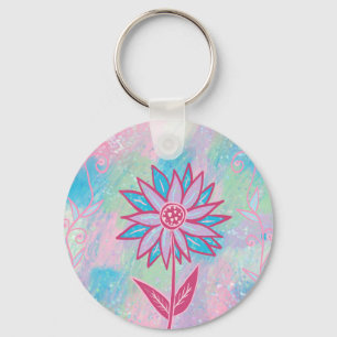 Porte-clés Jolie fleur pastel dessinée à la main
