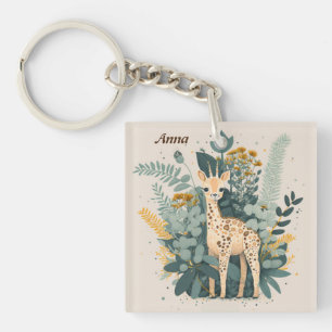 Porte-clés Jolie girafe fleurie