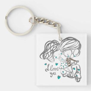 Porte-clés Jolie illustration numérique "Je t'aime" dessinée 