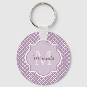 Porte-clés Jolie Lavande Purple Quatrefoil Nom Monogrammé