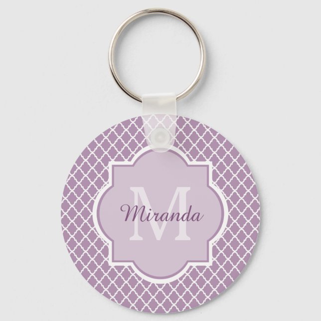 Porte-clés Jolie Lavande Purple Quatrefoil Nom Monogrammé (Recto)