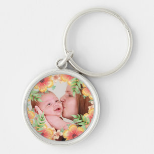 Porte-clés Jolie photo personnalisée florale orange