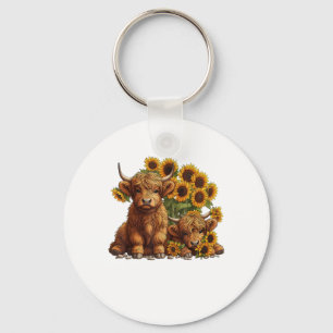 Porte-clés Jolie vache écossaise Highland Sunflower Mothers D