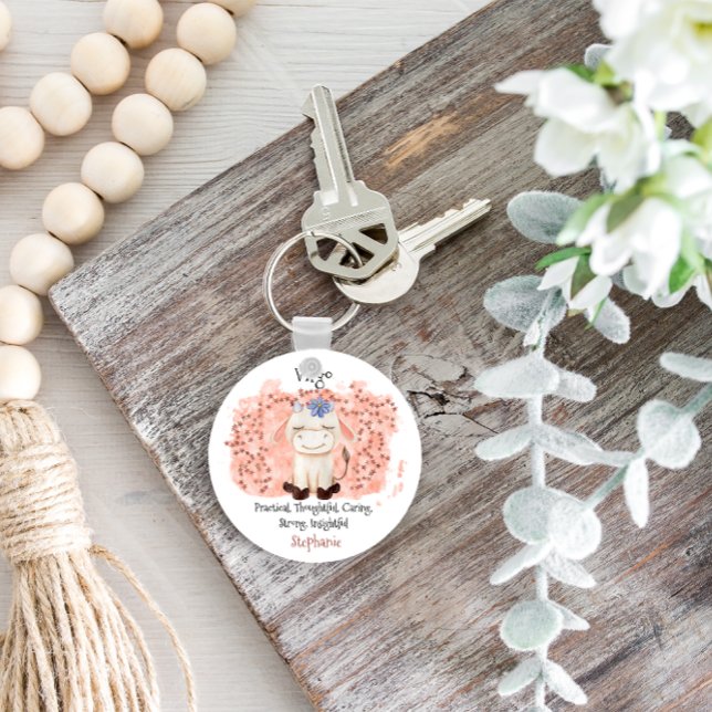 Porte-clés Jolie Virgo Maiden Aquarelle Bull Zodiac (Cute Virgo Maiden Watercolor Bull Zodiac Keychain
)