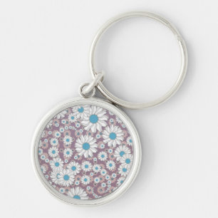 Porte-clés Jolies Marguerites Fantaisie Lavande Blanc Bleu