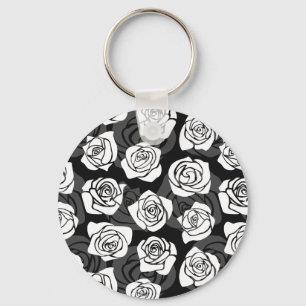 Porte-clés Jolies roses Vintages en noir et blanc
