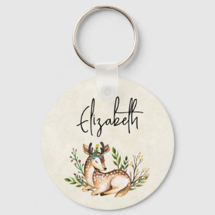 Porte-clés Jolis cerfs à l'aquarelle couchés style boho