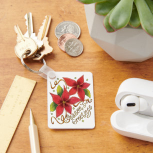 Porte-clés Jolis vœux de Noël avec poinsettias