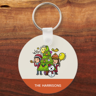 Porte-clés Jouer Mignonne main dessinée Fête Noël