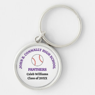 Porte-clés Joueur de baseball personnalisé au lycée Violet