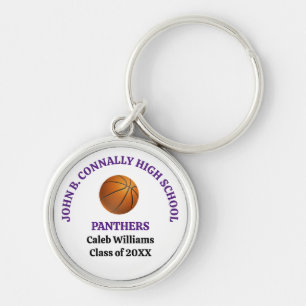 Porte-clés Joueur de basket-ball personnalisé au lycée violet