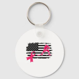 Porte-clés Joueur de hockey Ruban rose Drapeau américain Canc