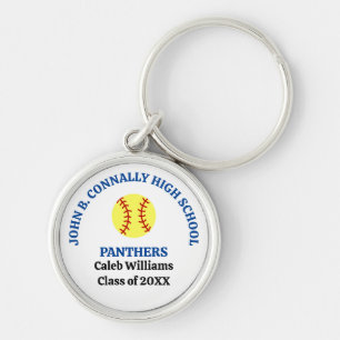 Porte-clés Joueuse de softball au lycée personnalisée bleu