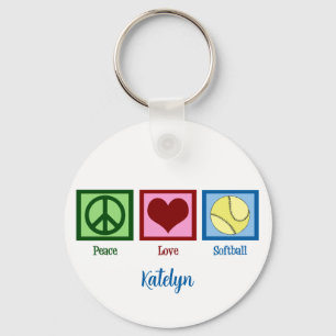 Porte-clés Joueuse de softball personnalisée Paix Amour