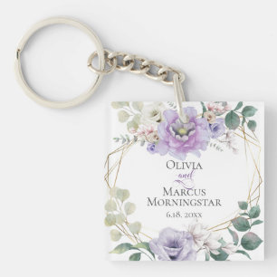 Porte-clés Jour de mariage cadeau Lavender Aquarelle Peony