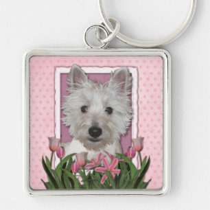 Porte-clés Jour de mères - tulipes roses - Westie