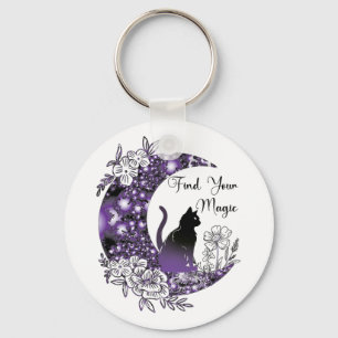 Porte-clés Jour Graphique Mystique Céleste Noir Chat Lune
