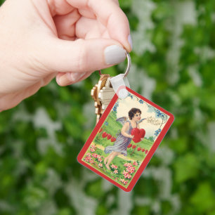 Porte-clés Jour vintage des Valentines, Ange victorien avec c