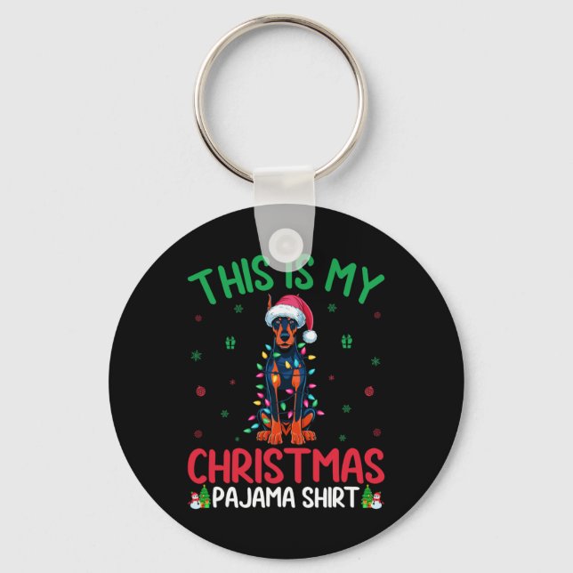 Porte-clés Joyau de Noël laid Père Noël Doberman Pinscher Chi (Recto)