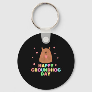Porte-clés Joyeuse fête de la marmotte drôle mignon animal de