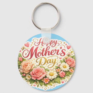 Porte-clés Joyeuse fête des Mères élégant floral double face 