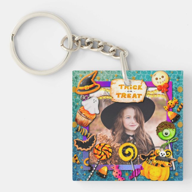 Porte-clés Joyeuse fête d'Halloween remplie de ruse-ou-gâteau (Devant)