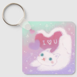 Porte-clés Joyeuse Saint-Valentin avec chat blanc duveteux
