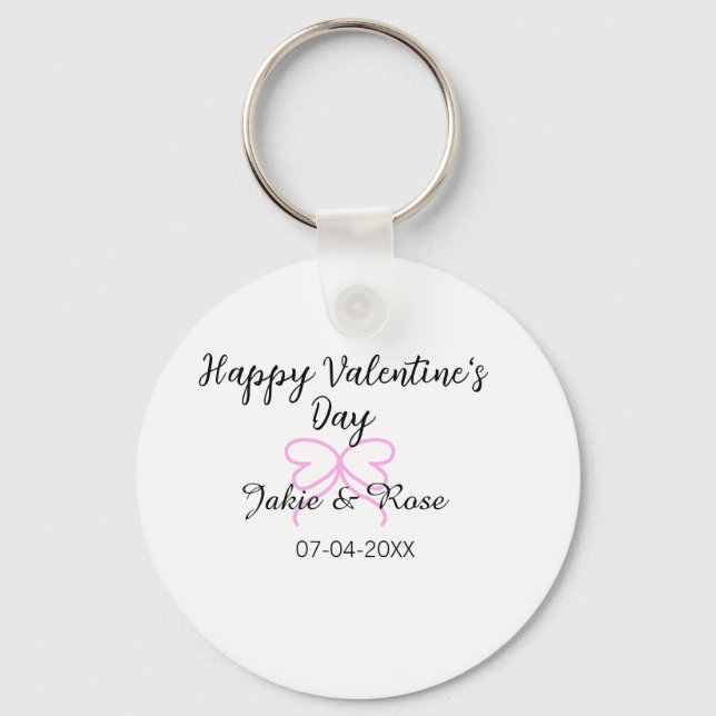 Porte-clés Joyeuse Saint-Valentin ruban bow nom date sty (Recto)