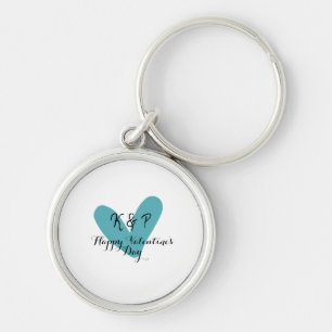 Porte-clés Joyeuse Saint-Valentin turquoise cœur nom lettre