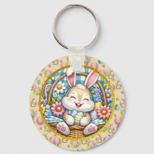 Porte-clés Joyeuses Pâques avec un lapin mignon, des œufs et