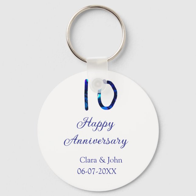 Porte-clés Joyeux 10e anniversaire parties scintillant bleue  (Recto)