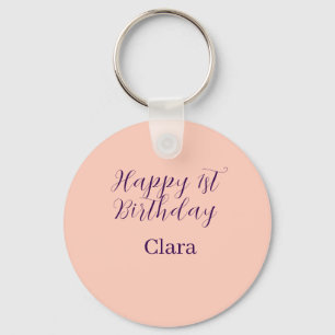 Porte-clés Joyeux 1er anniversaire orange violet boho rétro n