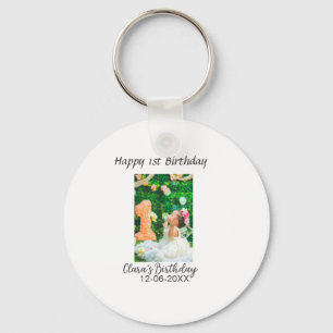 Porte-clés Joyeux 1er anniversaire photo simple élégant coute
