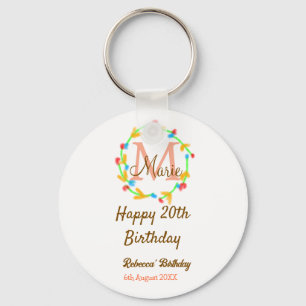 Porte-clés Joyeux 20e Anniversaire couronne monogramme rouge 