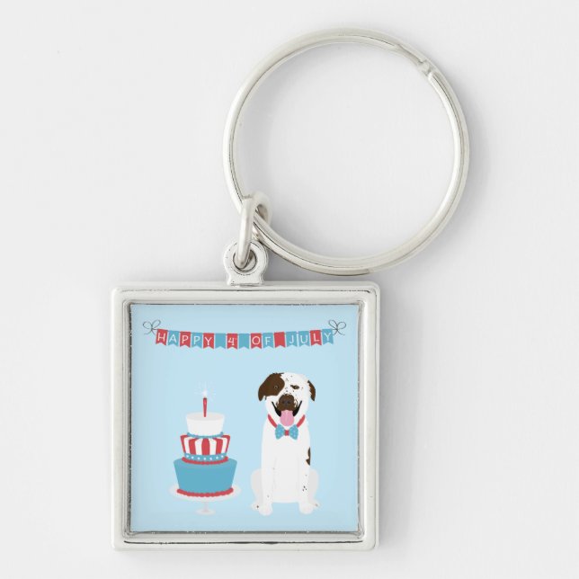 Porte-clés Joyeux 4 Juillet Chien Rouge Blanc Bleu (Devant)
