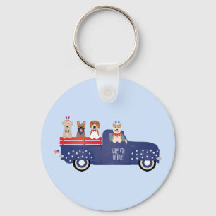 Porte-clés Joyeux 4 Juillet Chiens Pickup Camion