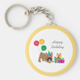 Porte-clés Joyeux Anniversaire Bouledogue Français Coloré