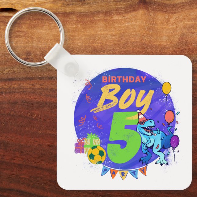 Porte-clés Joyeux anniversaire garçon 5e anniversaire Dinosau (Recto)