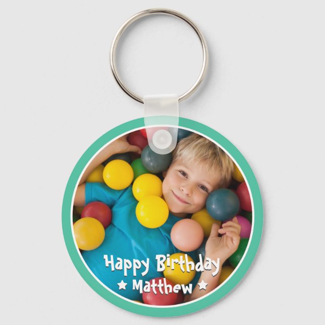 Porte-clés Joyeux Anniversaire Moderne Simple Photo (Recto)
