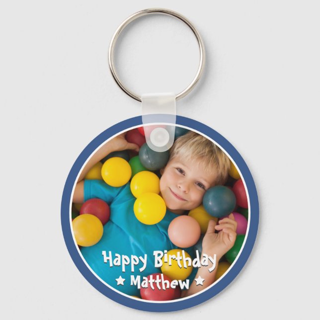 Porte-clés Joyeux Anniversaire Moderne Simple Photo (Recto)
